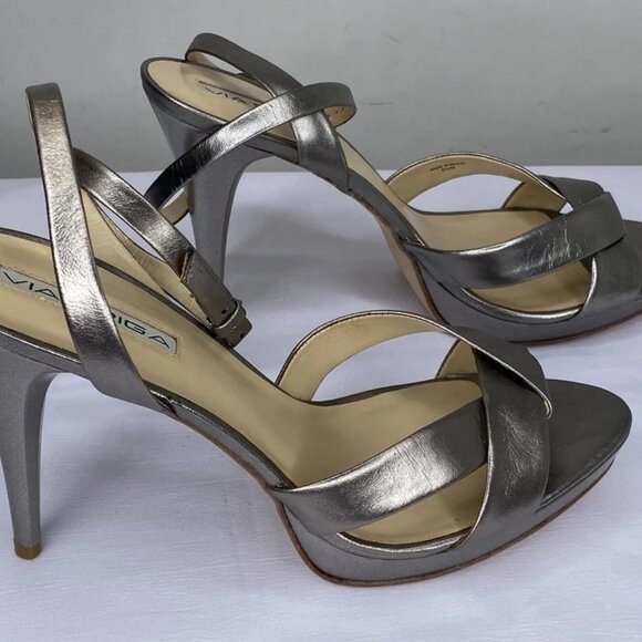 Via Spiga Womens Sandals Gray Size 9.5M Lyra High Cone Heel Ankle Strap Buckle - Picture 7 of 8